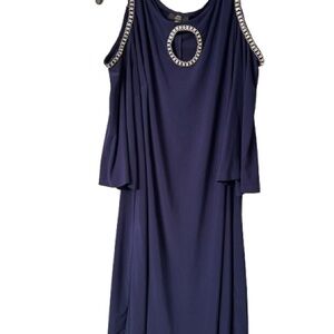 J.B.S. Women’s Blue Cold-Shoulder Embellished Midi Dress | Size: 1X | Like New